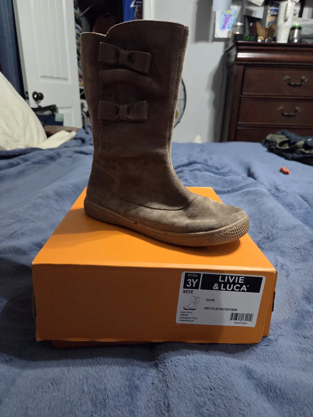 Livie & Luca Girls' Brown Suede Bow Mid-Calf Boots